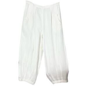 nwot SHIRIN GUILD Pants M White Linen Wide Barrel Balloon Pleated Cuffed Pocket
